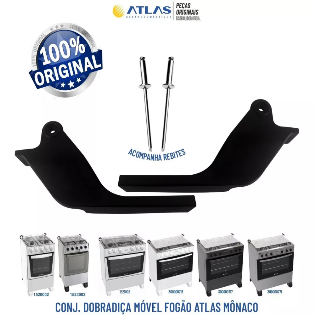 Par de  Dobradiças Tampa Móvel Fogões Atlas Mônaco 4 E 5 Bocas 100% originais