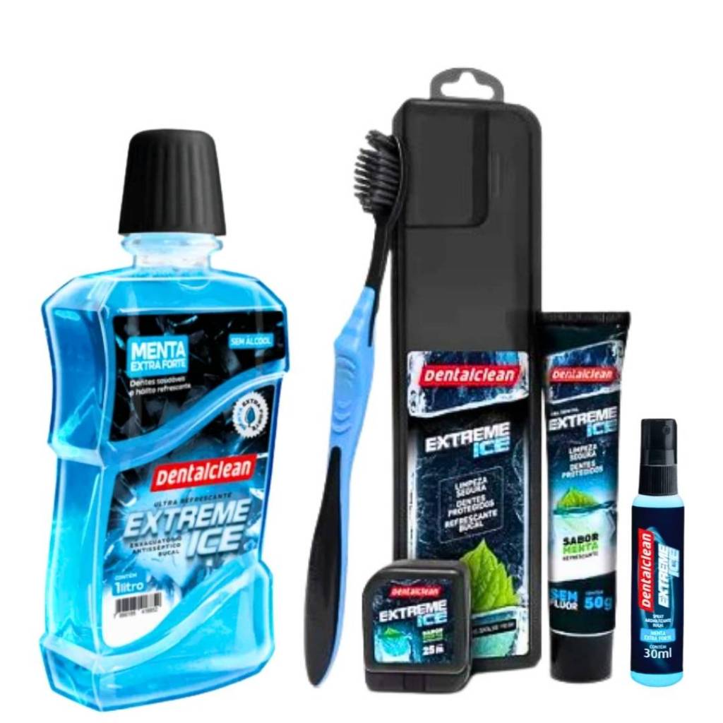 Enxaguante Escova de Dente Gel Dental Fio Dental Extreme Ice Kit Estojo Saúde Bucal Adulto Viagem