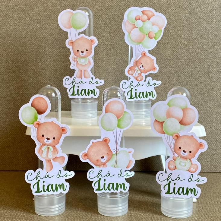Aplique para tubete Ursinho Baloeiro Chá de bebê menino Verde - lembrancinha - aniversario - tubete personalizado
