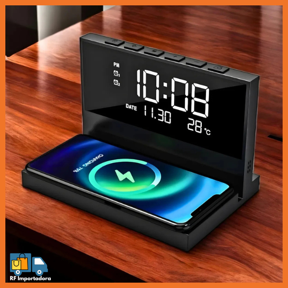 Carregador 3 EM 1 Relógio Despertador Digital Com Luz Noturna Peining Sem Fio