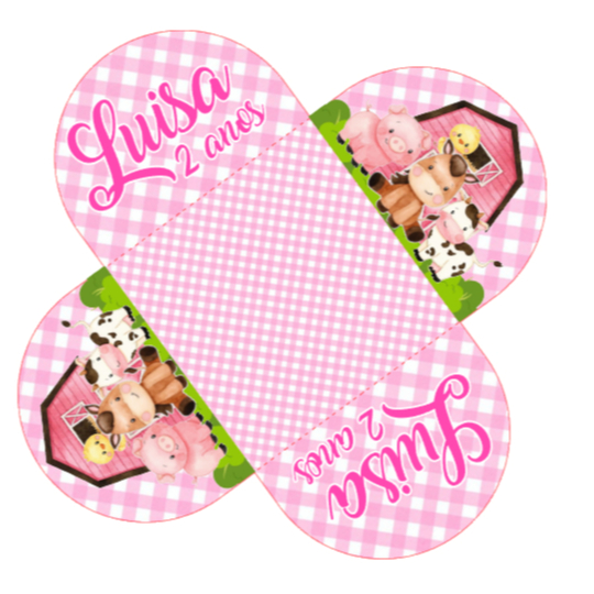 36 a 90 Forminhas Para Doces Brigadeiro Personalizada FAZENDINHA ROSA  - 4 pétalas - Festa de Aniversário - Lembrancinha