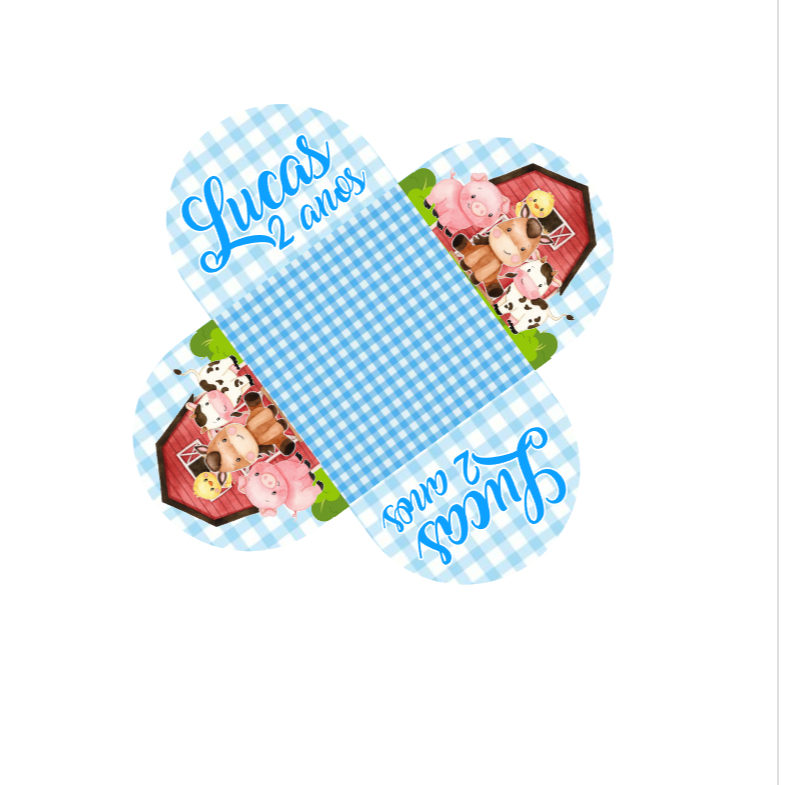 36 a 90 Forminha de Doce Brigadeiro Personalizada FAZENDINHA MENINO  - 4 pétalas - Festa de Aniversário - Lembrancinha