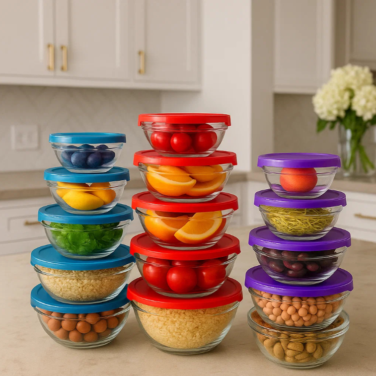 Conjunto Tigela Vidro Bowl Marmita Tampa 5 Peças Hermeticos Armazenamento Alimentos Utensilios