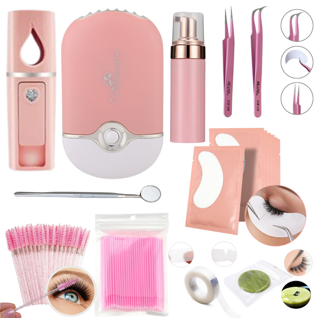 Kit Iniciante Extensão Alongamento De Cilios MiniVentilador NanoVaporizador Escovinha MicrobrushPump em Oferta na Shopee