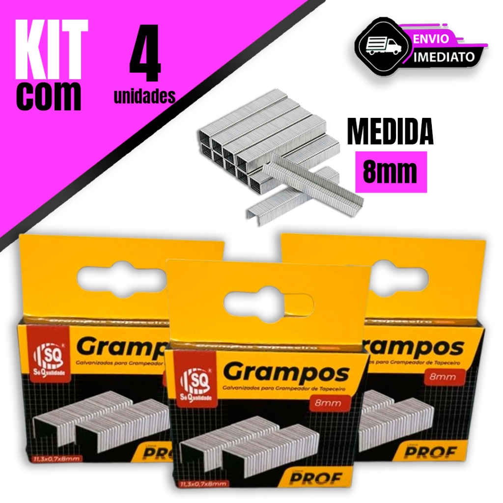 Kit 4/3/2/1 Cx de Grampos com 1000 Unidades cada Caixa para Grampeador de Tapeceiro para sua Reforma Casa Construção