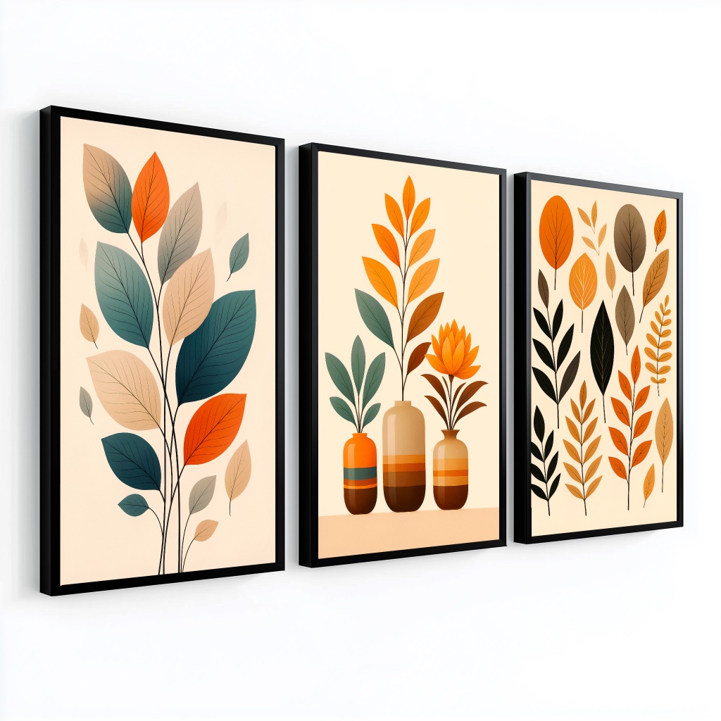Kit 3 Quadros Decorativos Com Moldura e Vidro Para Sala Grande Quarto Escritório