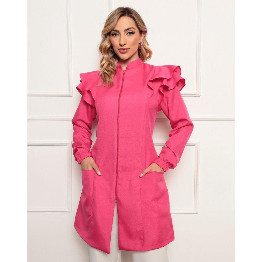 Jaleco Feminino Manga Longa Victoria  Zíper Pink Gardenia Jalecos em Oferta na Shopee