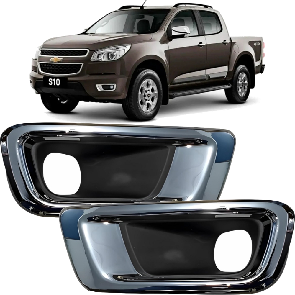 Par Moldura Farol De Milha S10 2012 2013 2014 2015 Com Aro Cromado em Oferta na Shopee