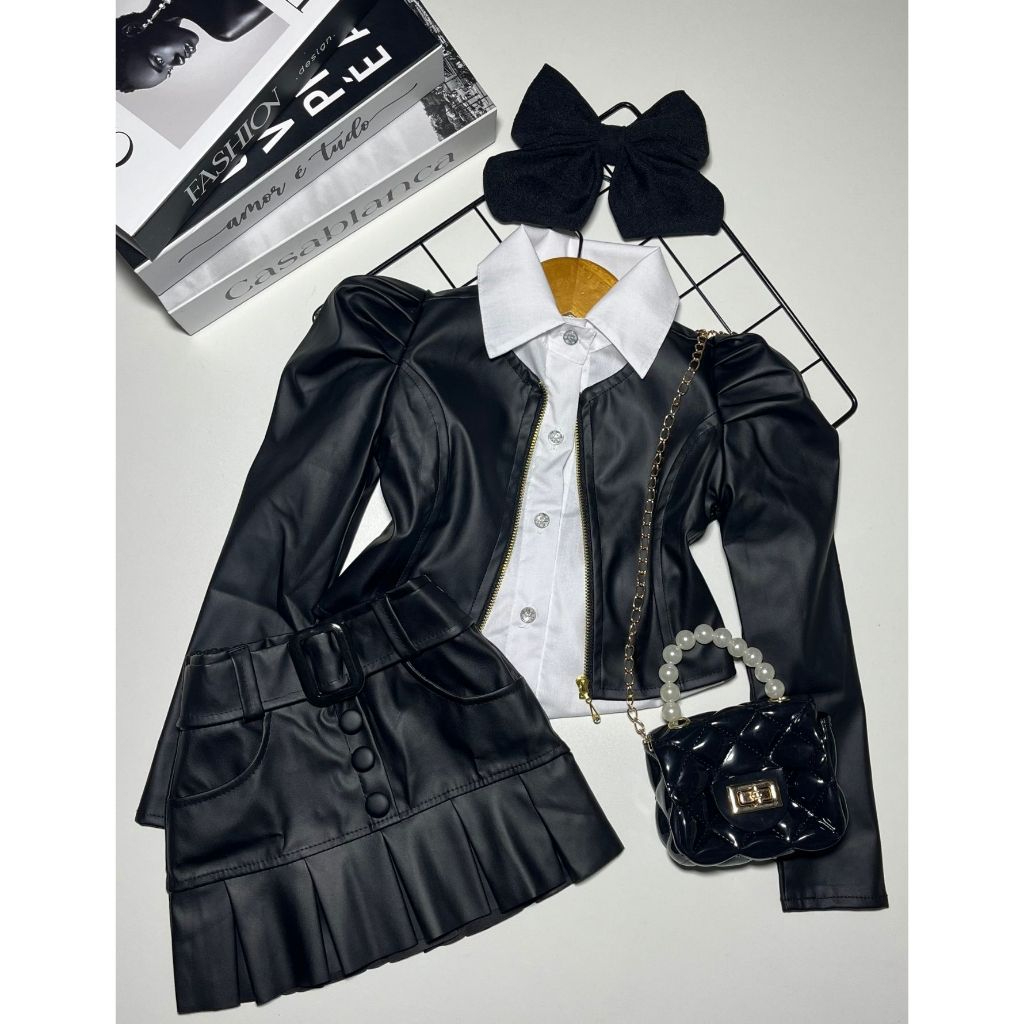 Conjunto Infantil 2 Peças  Menina Jaqueta Couro Saia Bloguerinha Festa Inverno 2 a 10 anos em Oferta na Shopee