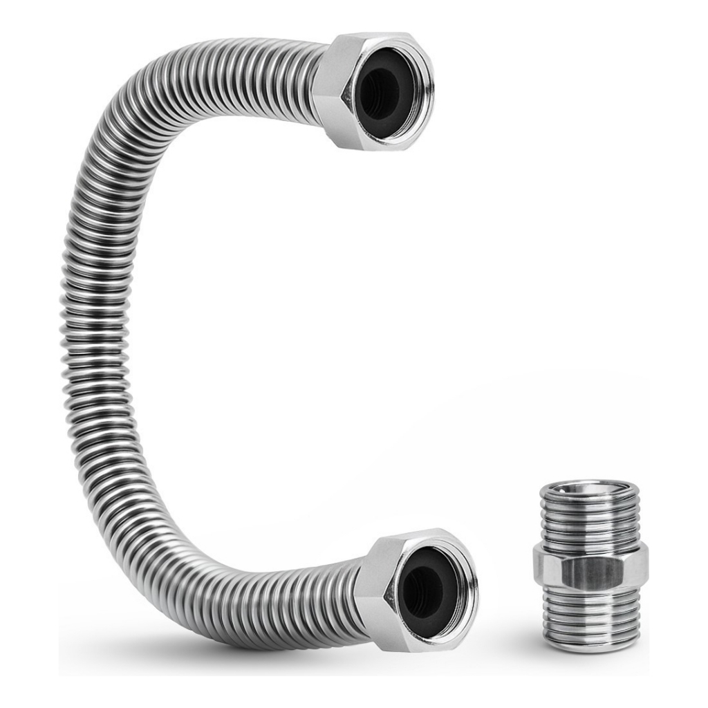 Engate Rígido 40cm 1/2" MxF - Alta Vazão p/ Aquecedor Água Quente/Fria - Conexão Antivazamento