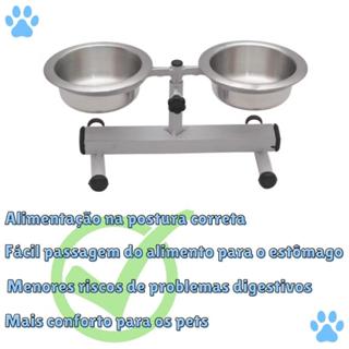 Bebedouro e Comedouro Duplo Elevado Alto Ajustável Regulável para Cães e Gatos De Aluminio em Oferta na Shopee