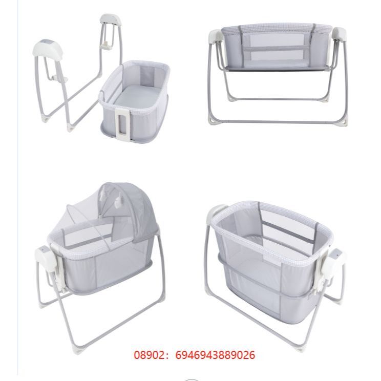 Berço Techno Bluetooth até 13 Kg Balanço Automático Com Timer E Música Cinza Escuro Borda Lisa