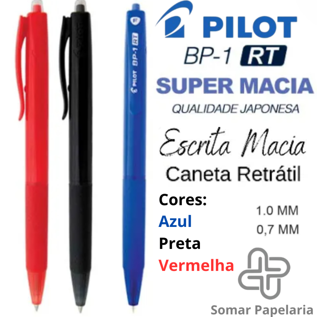 Caneta Retrátil Emborrachada PILOT BP-1 RT 1.0mm ou 0.7mm