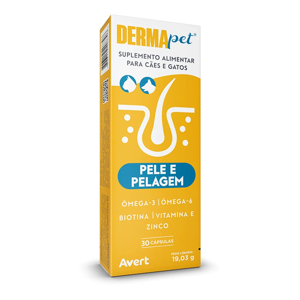 Dermapet Demevert Pele e Pelagem 30 Cápsulas - Suplemento Alimentar para Cães e Gatos