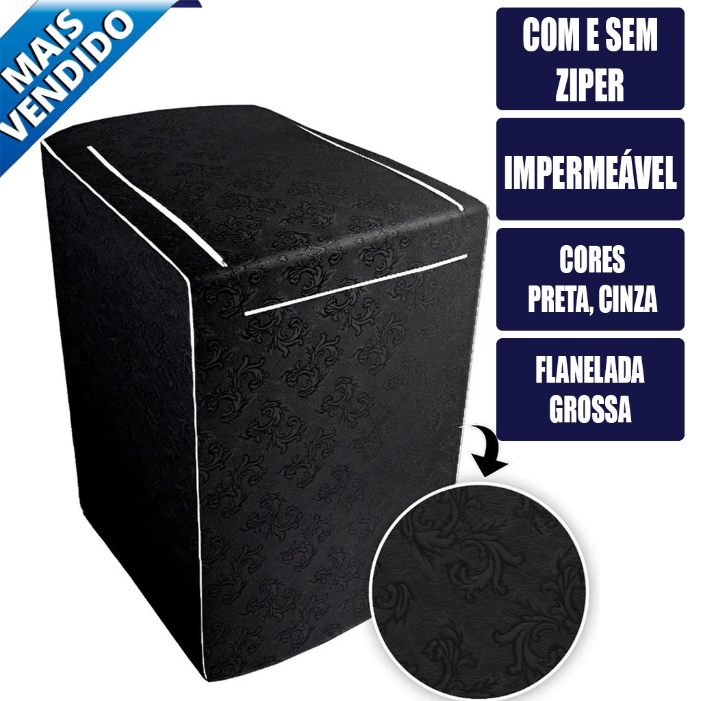 Capa de Máquina de Lavar Impermeável Todos Tamanhos e Marcas Electrolux Brastemp Consul Preta