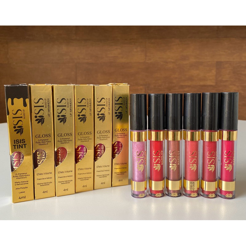 kit com 6 Gloss Labial Efeito Volume Aumenta a Boca Ísis Makeup Preenche e Hidrata em Oferta na Shopee