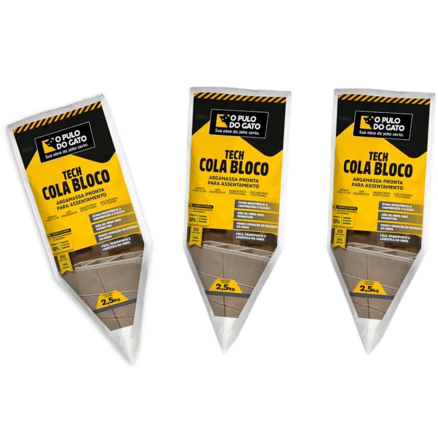 Kit 3 Argamassa Pronta Para Assentamento Tijolo e Bloco Tech Cola Bloco 2,5Kg - Pulo Do Gato