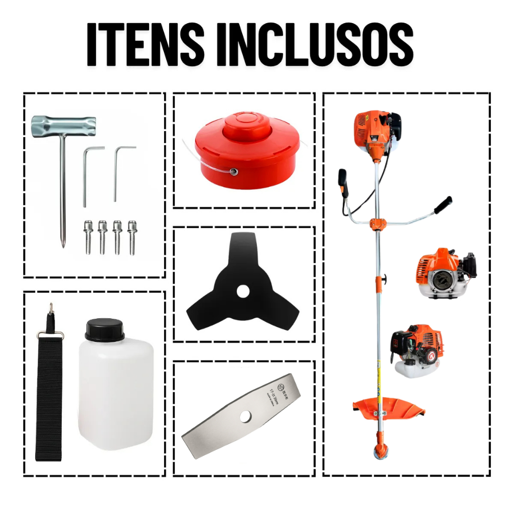 Roçadeira 4em1 2T Nakasaki 75CC - Super Potente 3,5HP + Carretel + 3 Pontas + Disco Facão + 80D