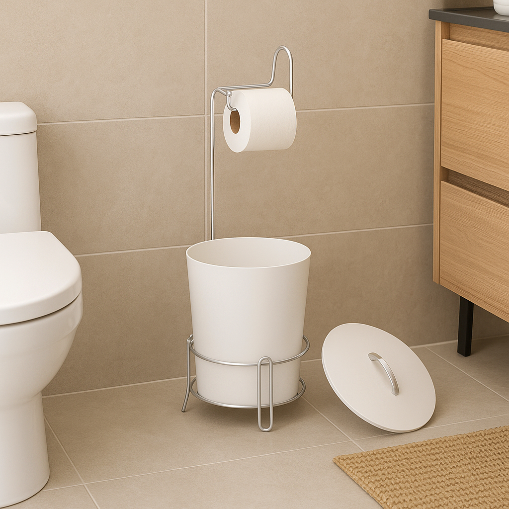 Suporte Papel Higiênico Com Lixeira De 6 litros Branca - Preto - Chumbo N304 Niquelart