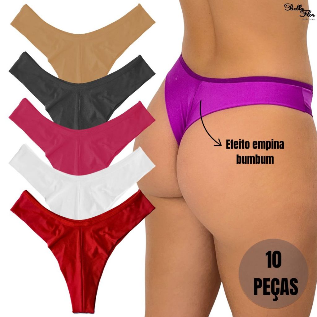 KIT 10 Calcinhas Empina Bumbum Fio Dental Duplo Conforto Sensual Sem Costura no Bumbum