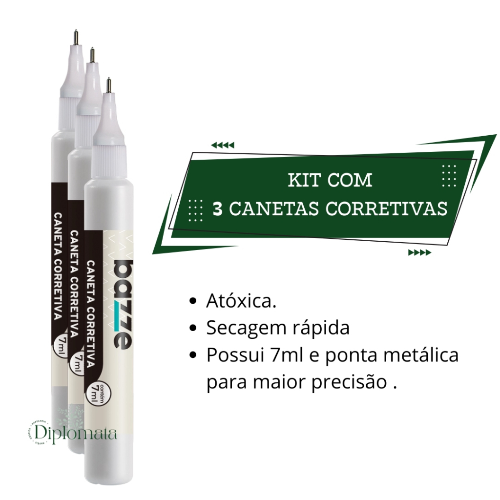 kit c/ 3 unid.  Caneta Corretiva 7ml Bazze Ponta Metálica  - Ref. 904539