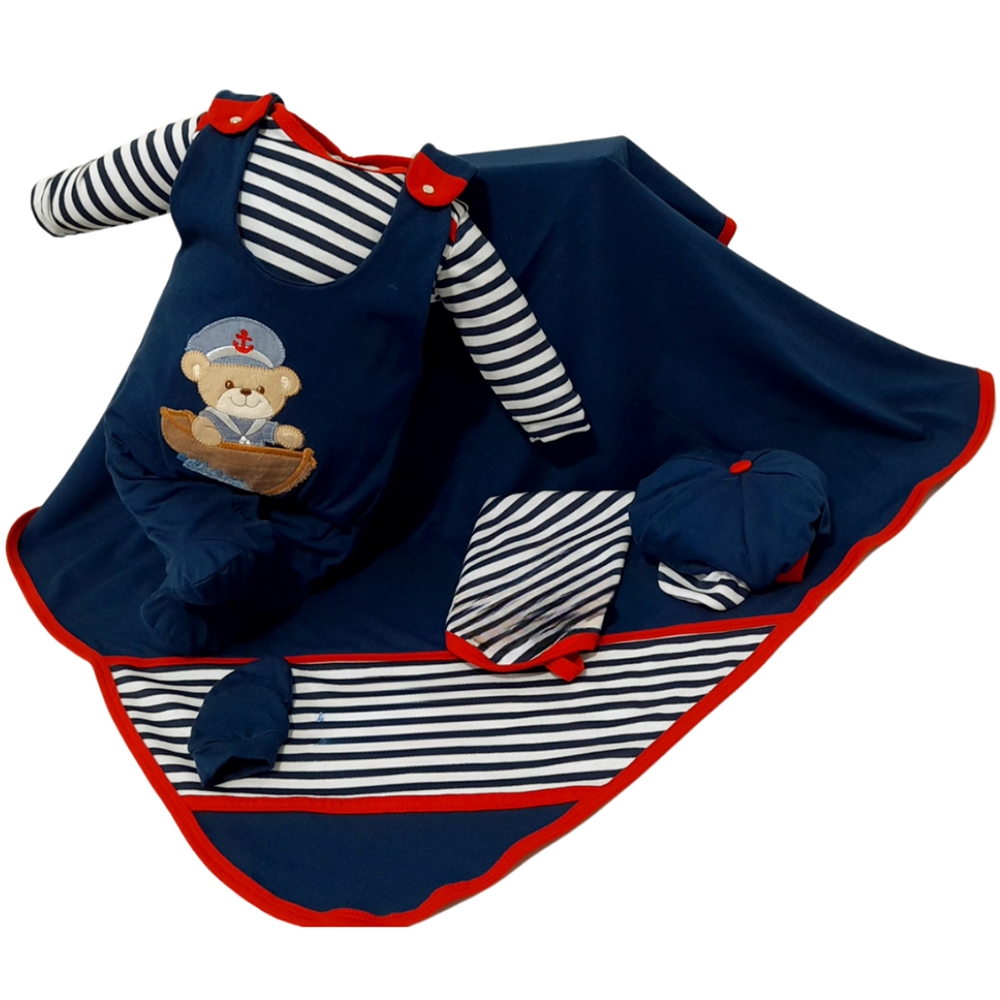 Saída de Maternidade Para Bebê Menino Urso Marinheiro Azul Marinho