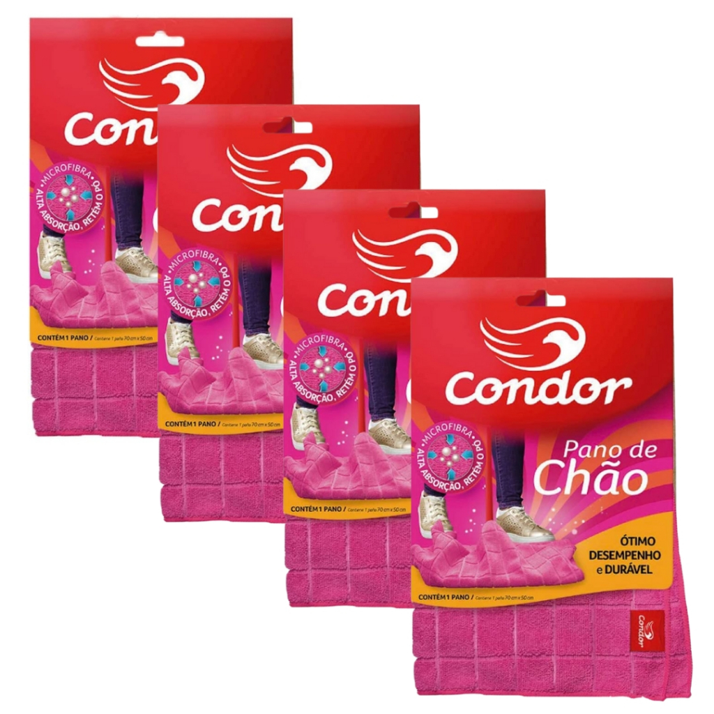 Kit 4 Panos de Chão 70x50 Grande para Limpeza Geral em Microfibra Condor 1676 em Oferta na Shopee