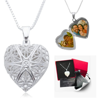 Colar Fotos Relicário Prata 925 Coração Presente Luxo Feminino Caixinha de Presente Corrente em Oferta na Shopee