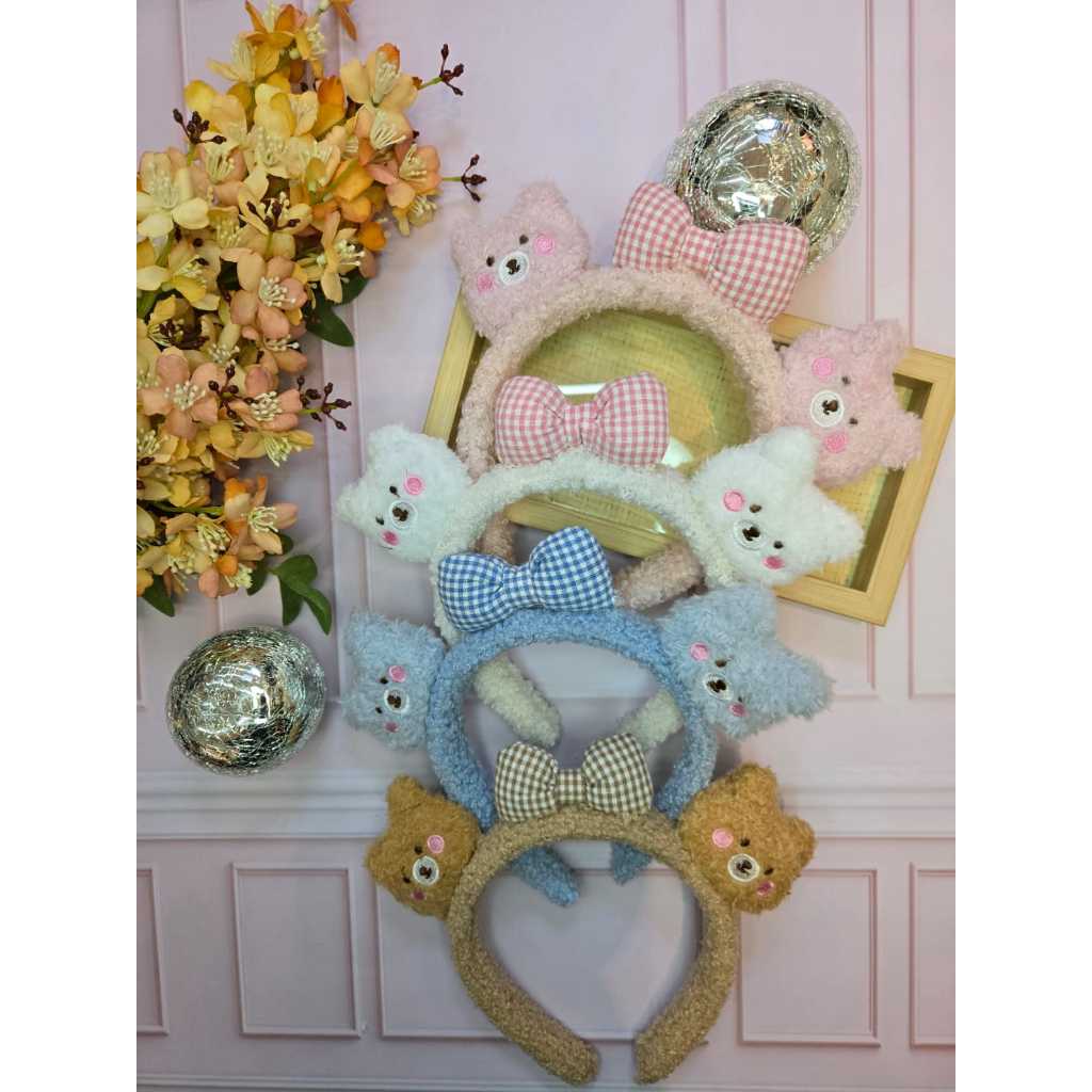 Tiara Infantil Menina Peluciada Orelhas de Urso com Laço Xadrez