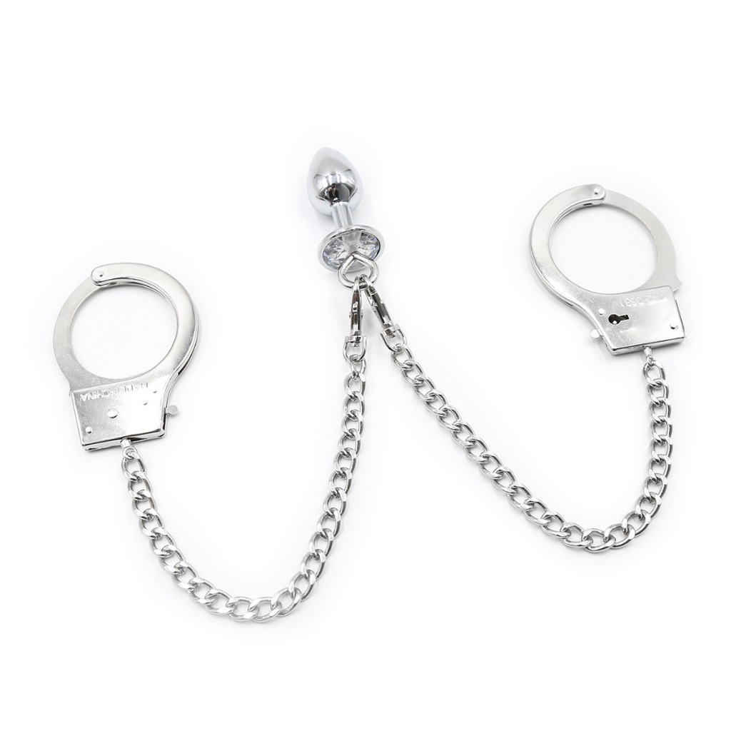 Kit Par de Algema + Plug Com Chave Corrente Para Prender no Plug Ou Uma algema Na Outra