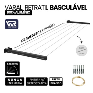 Varal Retrátil Dobrável De Parede Em Alumínio Cabo De Aço Encapado Suporta 40 Kgs ENVIO IMEDIATO em Oferta na Shopee