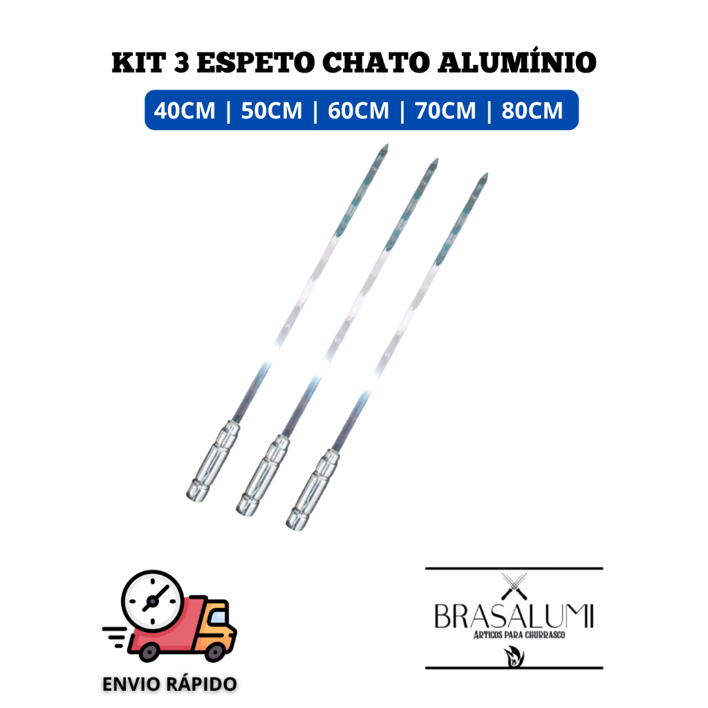 ESPETO DE CHURRASCO KIT 3 ESPETO CHATO ALUMÍNIO