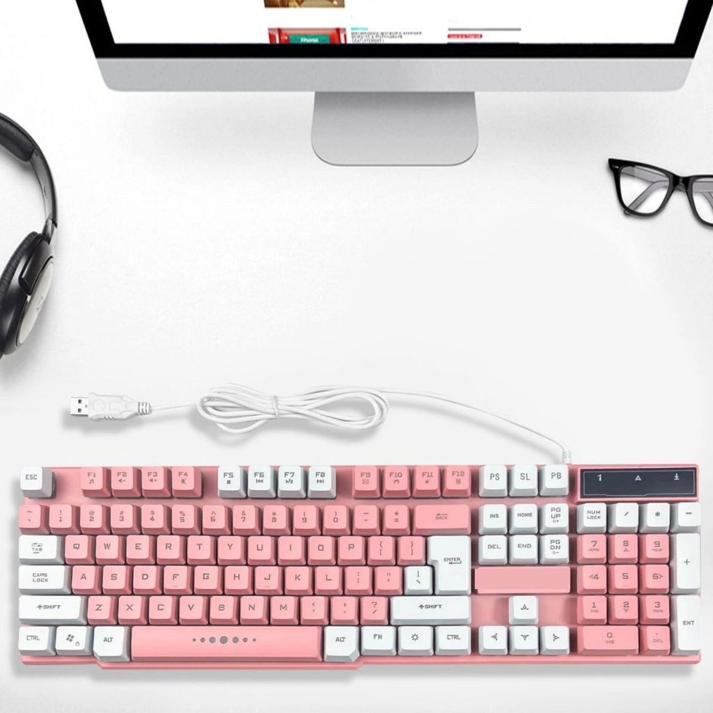 Teclado Gamer LED RGB Rainbow Teclas Iluminadas USB Com Fio Design Moderno Estilo