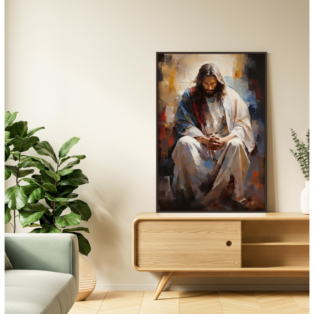 Quadro Jesus Cristo Abstrato Para Sala Quadro Decorativo Com Moldura Vidro Grande Arte Jesus Oração