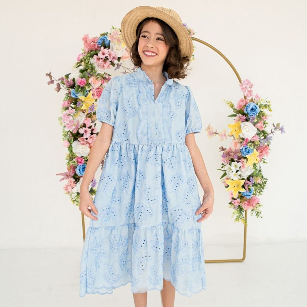 Vestido Evangélico Teen Feminino Juvenil De Lese Manga Curta Soltinho