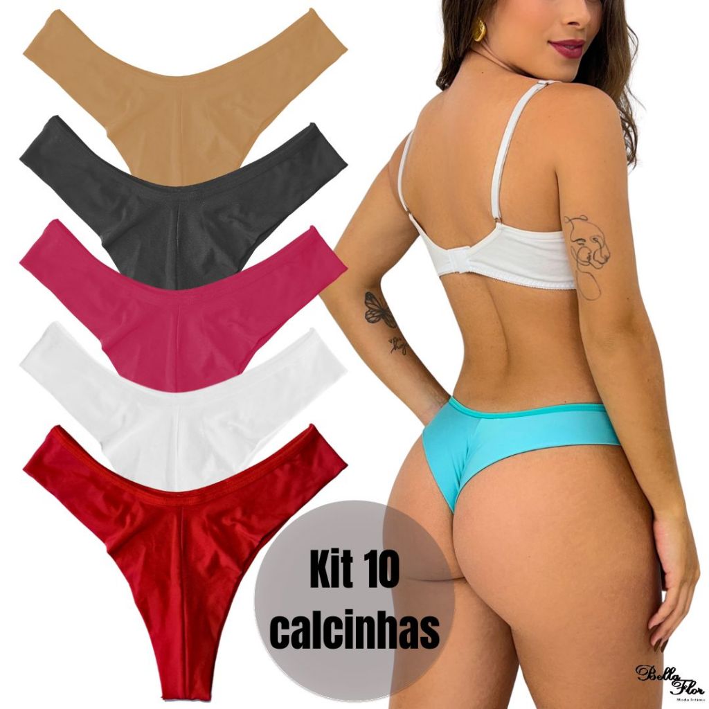 KIT 10 Calcinhas Empina Bumbum Fio Dental Duplo Conforto Sensual Sem Costura no Bumbum