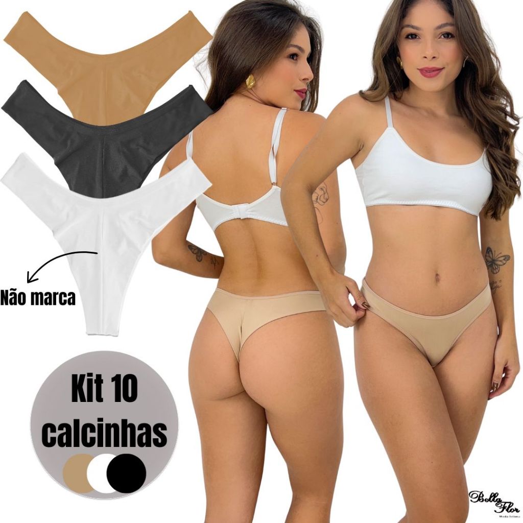 KIT 10 Calcinhas NEUTRAS Empina Bumbum Fio Dental Duplo Conforto Sensual Sem Costura no Bumbum
