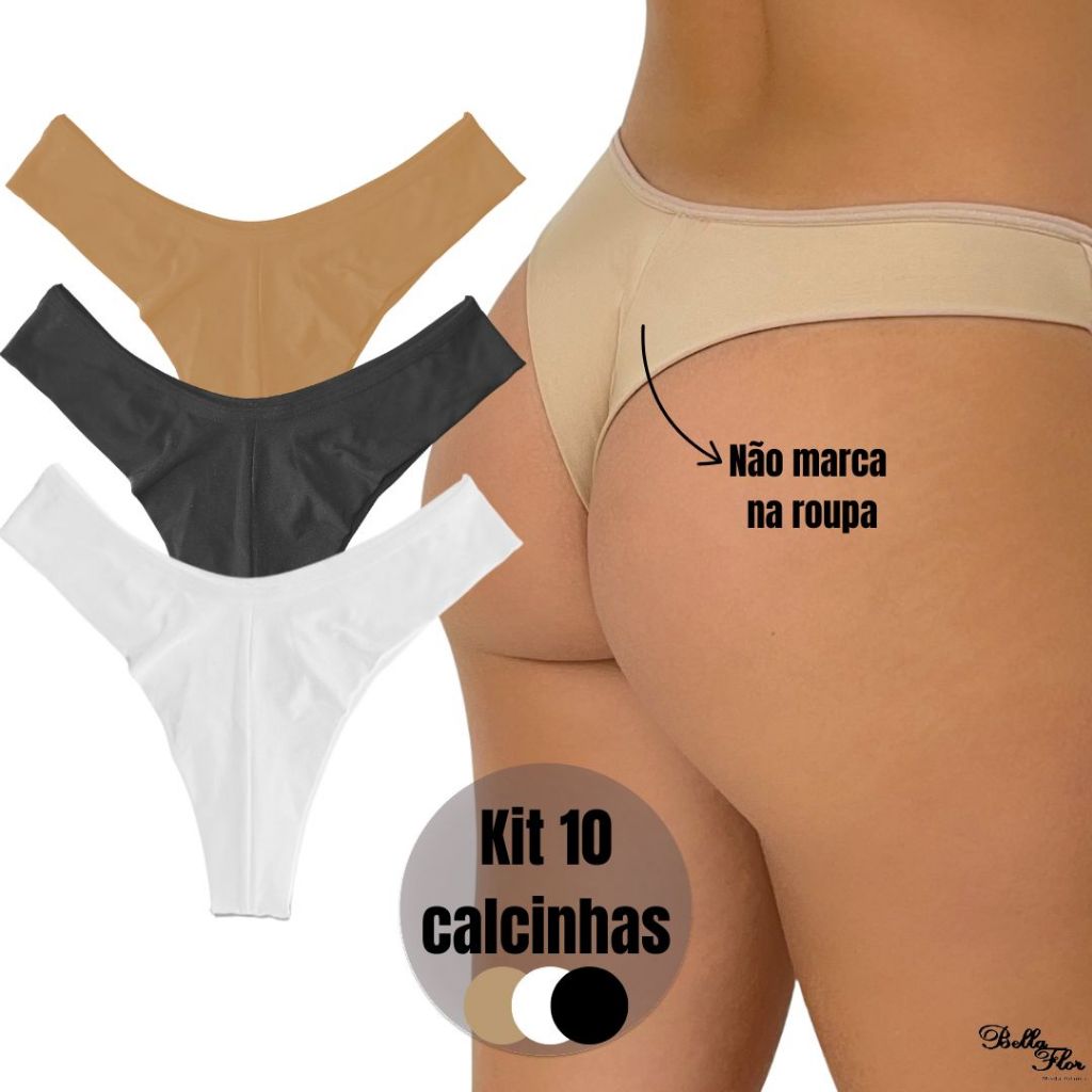 KIT 10 Calcinhas CORES NEUTRAS Empina Bumbum Fio Dental Duplo Conforto Sensual Sem Costura no Bumbum
