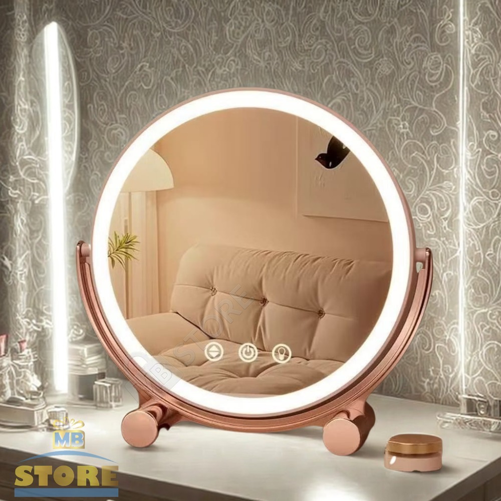 Espelho Maquiagem LED Recarregável Redondo 3 Luzes Touch Moderno Grande Giratório Rose Gold em Oferta na Shopee