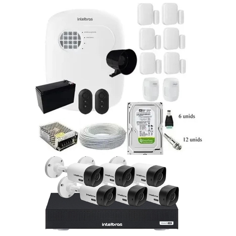 Kit Cftv 6 Câmeras Intelbras E Alarme Residencial 8 Sensores em Oferta na Shopee