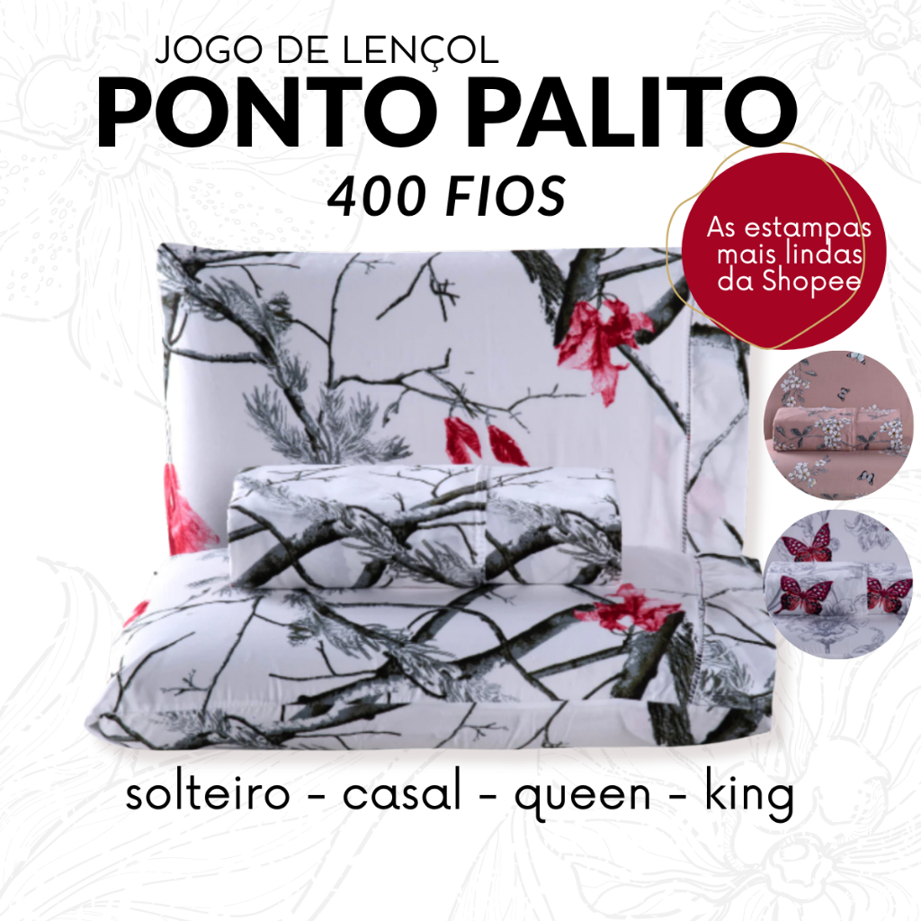 Jogo de Lençol Micropercal 400 Fios Estampado com Ponto Palito - Solteiro / Casal / Queen / King