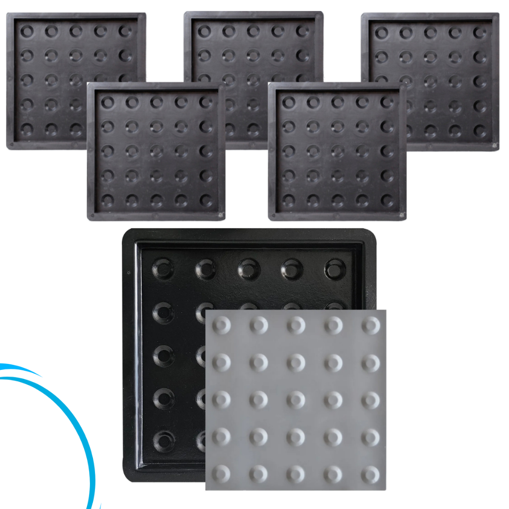 Kit 5p Forma Molde Plastico p Piso Tátil Alerta 25x25x2,5 Bolinha p Cego Deficiente Visual Acessibilidade Concreto