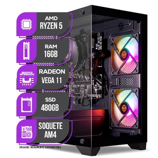 PC Gamer Mancer, AMD Ryzen 5, RX Vega 11, 16GB DDR4, SSD 480GB, Fonte 400W 80 Plus