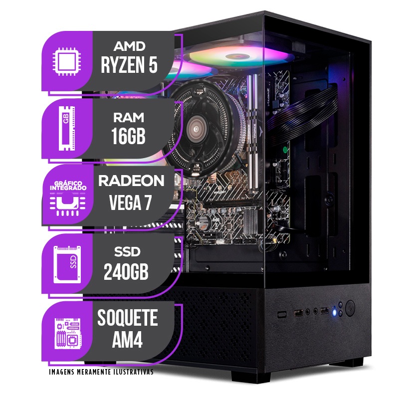PC Gamer Mancer, AMD Ryzen 5 5600GT, Vega 7, 16GB DDR4, SSD 240GB, Fonte 400W 80 Plus - Computers & Accessories