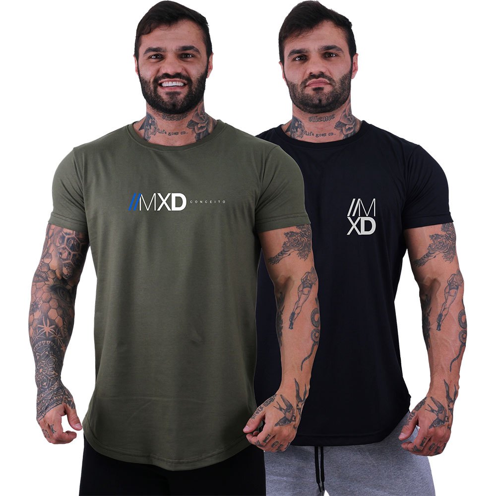 Kit 2 Camisetas Longline MXD Conceito  Masculina Academia Casual Treino Caveira Lenhador Letreiro