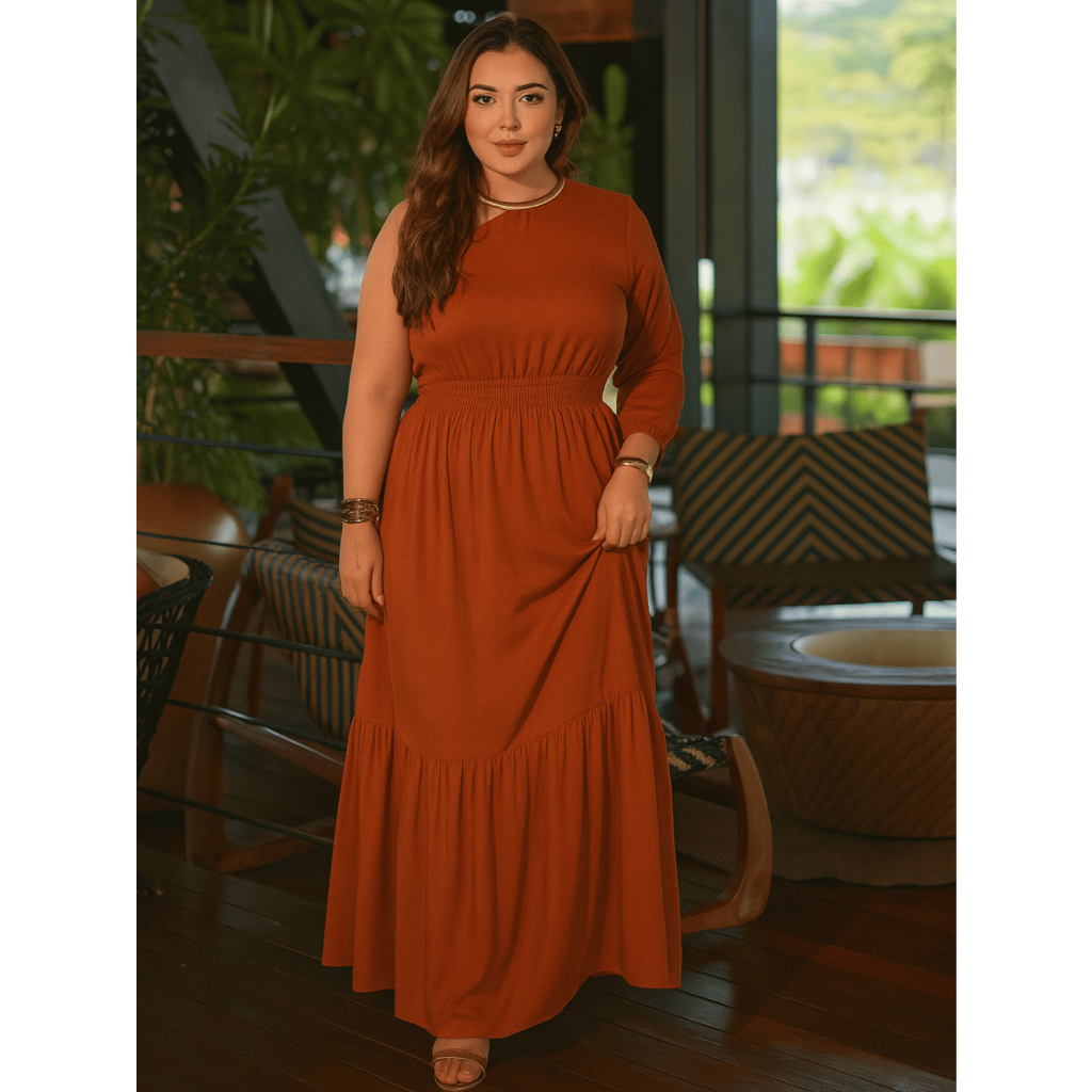 Vestido Longo Plus Size Mula Manca Rodado Elegante Festa Elástico Ajustável Soltinho Confortável