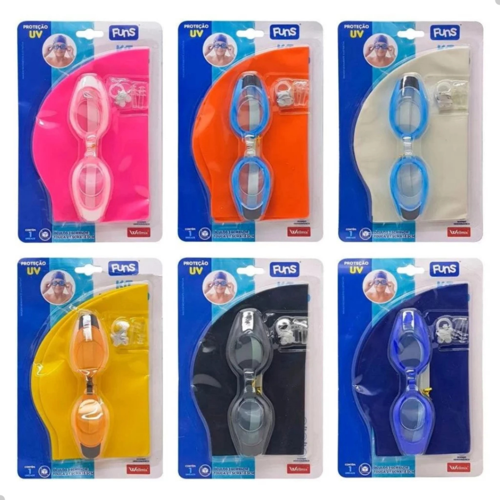 Kit Natação Adulto e Infantil Wellmix com Óculos, Touca, Protetor de Ouvido e Nariz