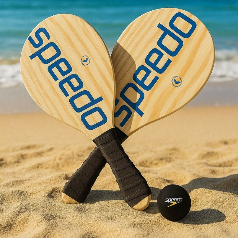 Kit Frescobol Speedo 2 Raquetes e 1 Bola Tênis de Praia Popular Madeira EcoFriendly