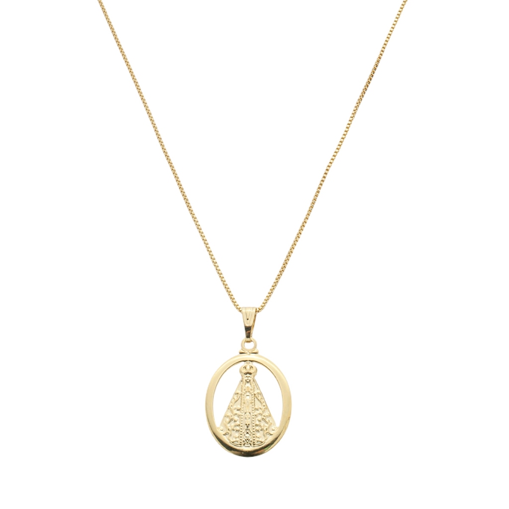 Colar gargantilha E Pingente Oval Nossa Senhora Aparecida Banhado Folheado À Ouro 18K