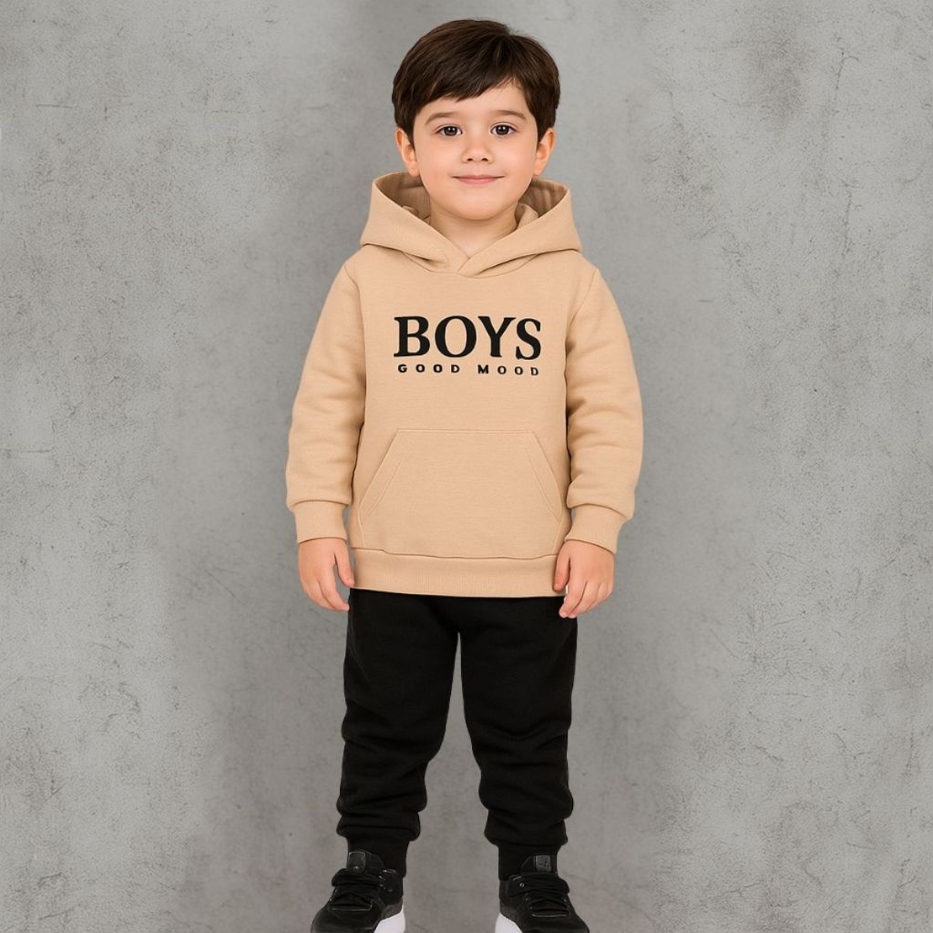 Conjunto Moletom Canguru E Calça Flanelado Menino Criança Blusa Estampada Boys E Calça Lisa